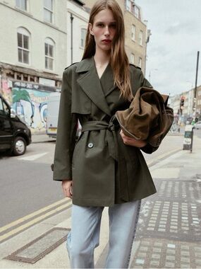 Zara Olive Green Short Trench Coat